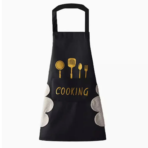 tablier cuisine noir gris cuillères dorées cooking poches moderne pratique imperméable résistant