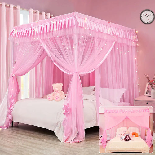 rideau lit princess rose transparent tissu fin fantasy unic sex enfants extérieur plié