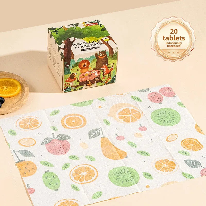 tapis table jetables fruits colorés moderne blanc vert orange rose jaune gris pack 20