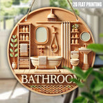 décoration murale plaque bois salle bain baignoire toilette miroir serviettes plantes 3d chambre cordeSuspension