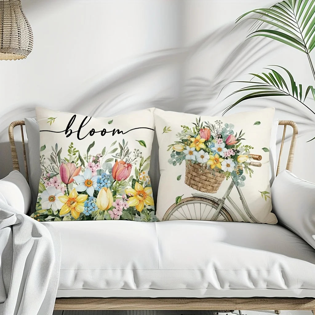 housse coussin floral inspirant moderne polyester peachskin 40x40 45x45 50x50 60x60 opaque motifs fleurs