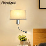 lampe murale moderne abatjour tissu texturé beige clair noir minimaliste fixée mur chambre coucher