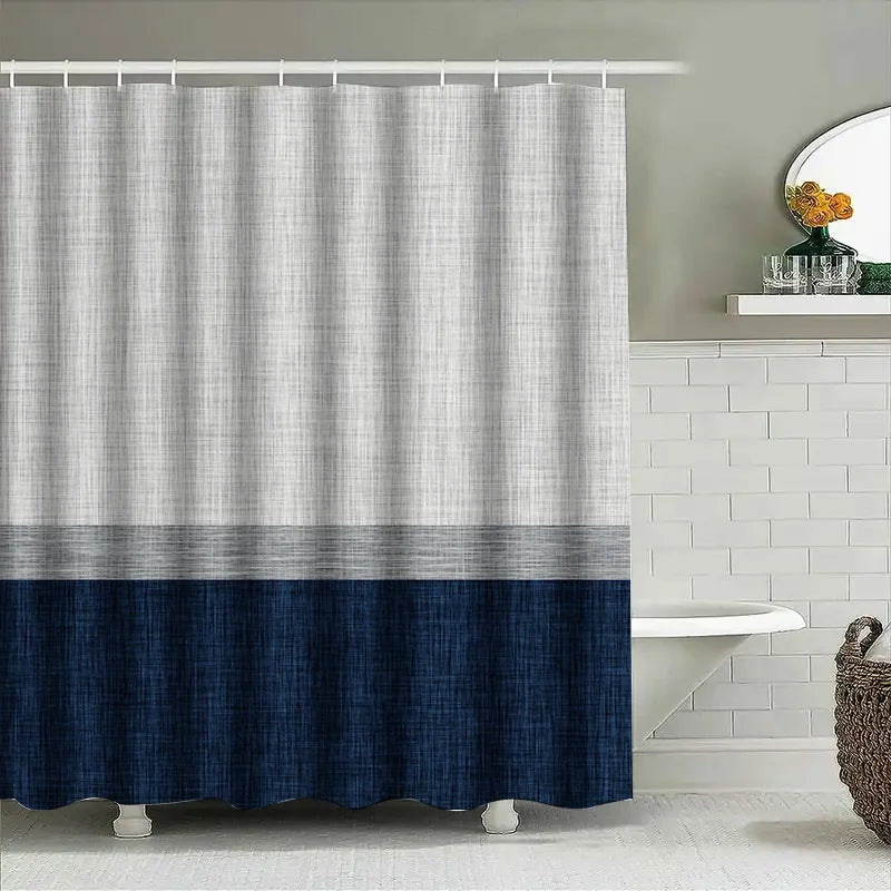 rideau douche moderne polyester blanc cassé gris foncé texture lin 180x180cm