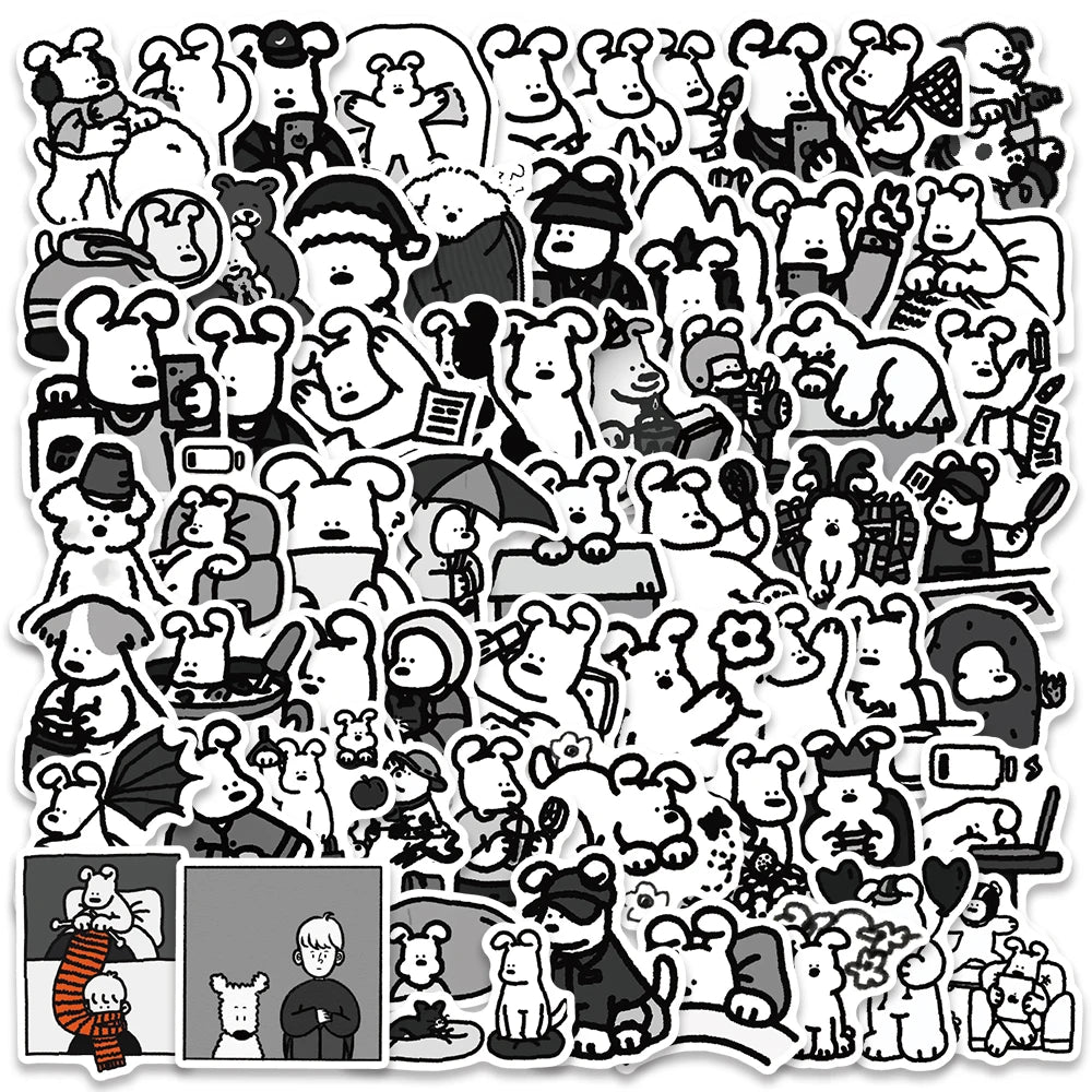 sticker cartoon personnages noir blanc adhésif mignon dessin animé divers motifs bricolage