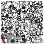 sticker cartoon personnages noir blanc adhésif mignon dessin animé divers motifs bricolage