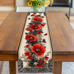 tableau décoratif floral motif papillons fleurs pavots couleurs vives polyester rouge vert cuisine restaurant
