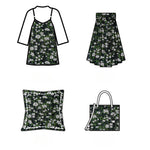 tissu imprimé floral noir blanc vert motifs fleurs feuilles résistant polyester bricolage écologique