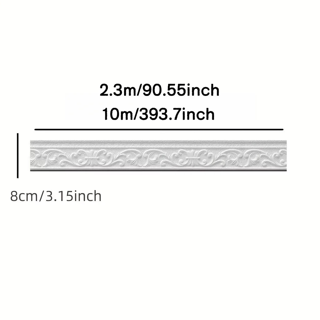 ruban decoratif floral adhesif gris marron beige blanc classique 2.3m 10m ornement mural