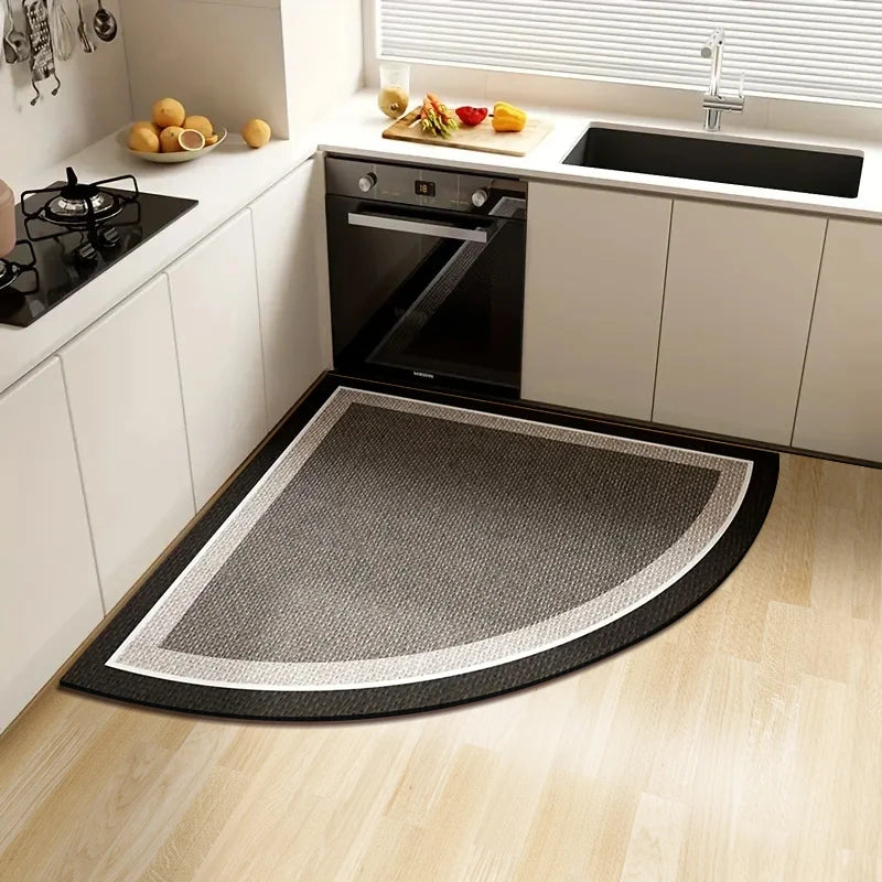 tapis demi circulaire gris moderne adhésif cuisine intérieur sol antidérapant texture tissée absorption grande