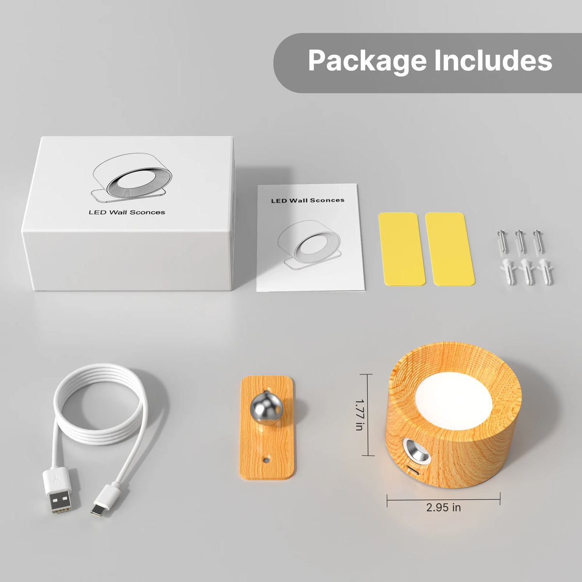 lampe murale moderne minimaliste bois naturel blanc led charge usb tactile