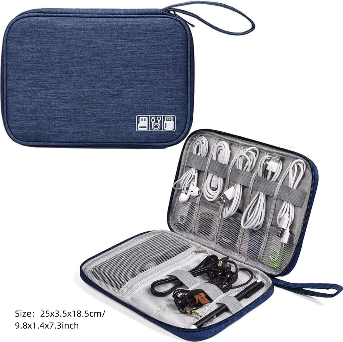 Sac bandoulière gris tissu uni pratique zipper bijoux accessoires chargeur câbles montres