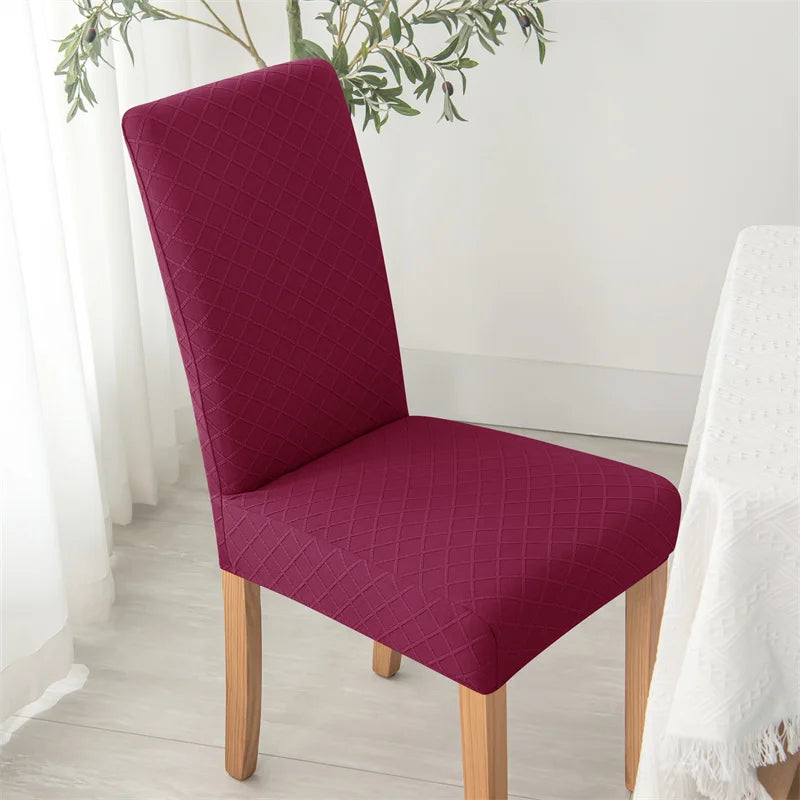 housse chaise moderne carreaux diagonaux beige gris rouge élasthanne polyester adhésif mariage banquet plage