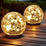 boule lumineuse solaire verre craquelé transparente jaune doré moderne extérieure 20 led ip65
