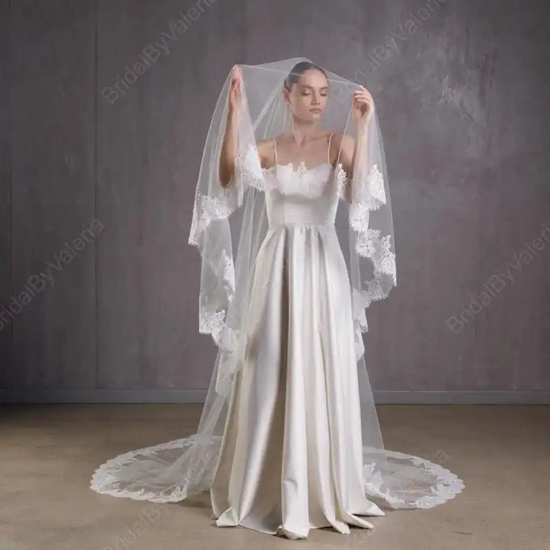 voile mariée blanc dentelle deux couches bordure dentelle classique translucide femme adultère
