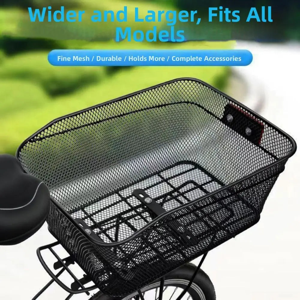 panier arrière vélo acier noir maille métallique durable cyclisme utilitaire fixations boulons écrous dimensions