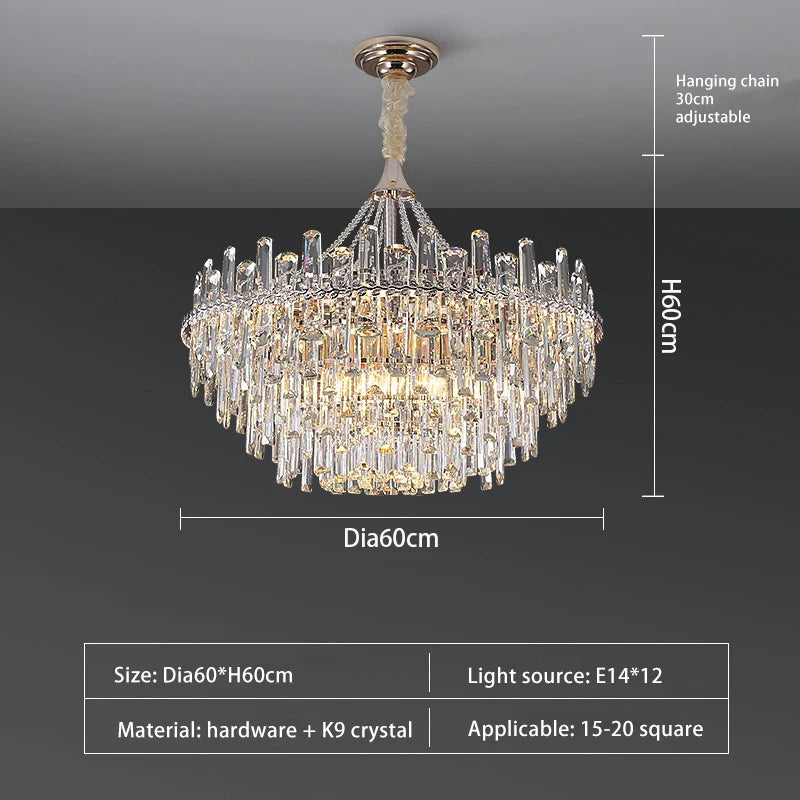 lustre pendentif cristal transparent feuilles dorées salon étude classique 2000 82000lm 90 260v