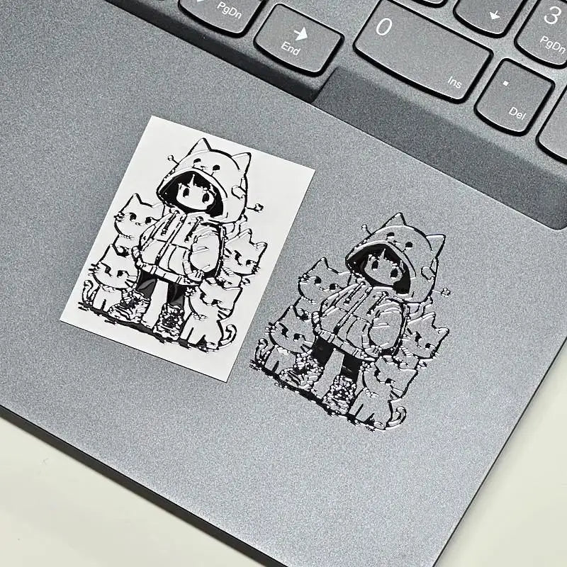 sticker autocollant 3d dessins animés chat noir blanc décoration téléphone diy illustration simple