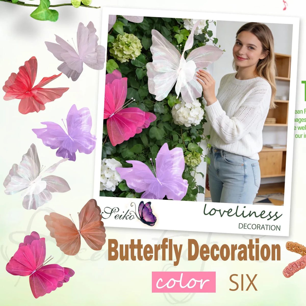 décorations 3D papillons tissu plissé rose violet blanc orange rouge Nouvel An Noël mariage