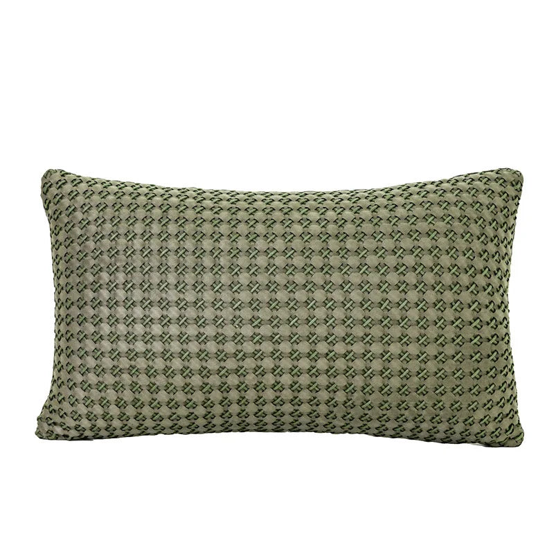 housse coussin vert olive motif géométrique contemporain polyester respectueux environnement coussin