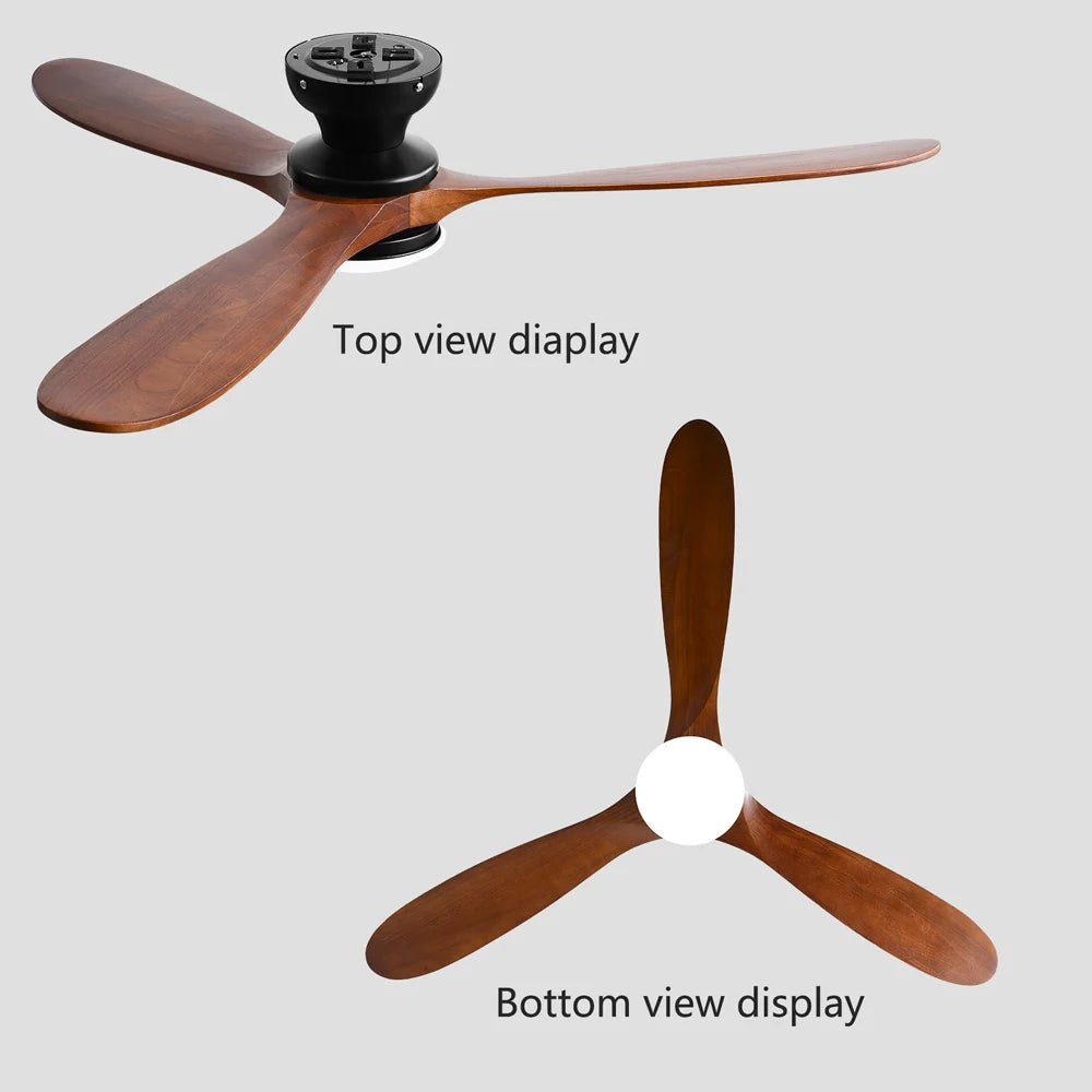 ventilateur moderne bois naturel noir lampe led télécommande intérieur maison