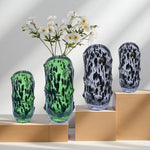 vases modernes transparents colorés points ondulés marron vert noir bleu