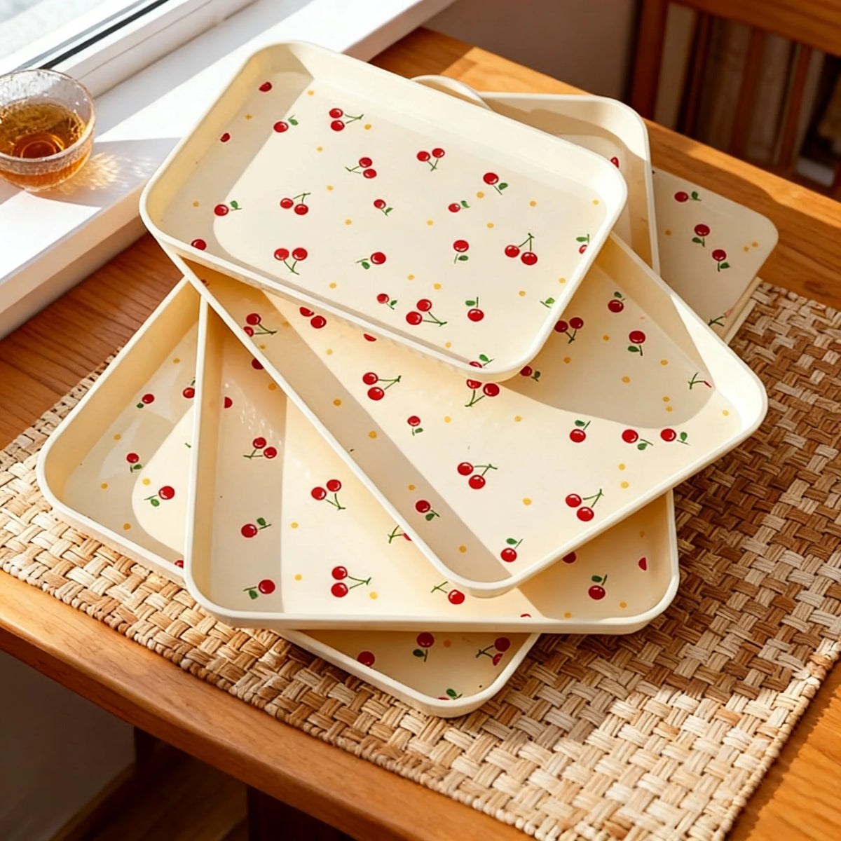 assiettes modernes cerises rouges deco alimentaire maison beige clair multifonctionnelle
