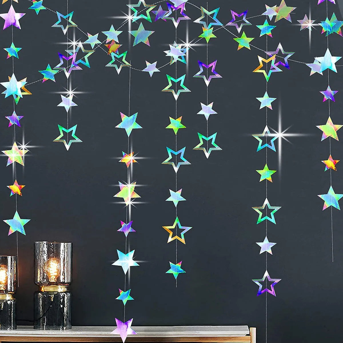 décoration intérieure extérieure guirlande étoiles colorées ballons fleurs gâteau événement confettis longueur 3.7m