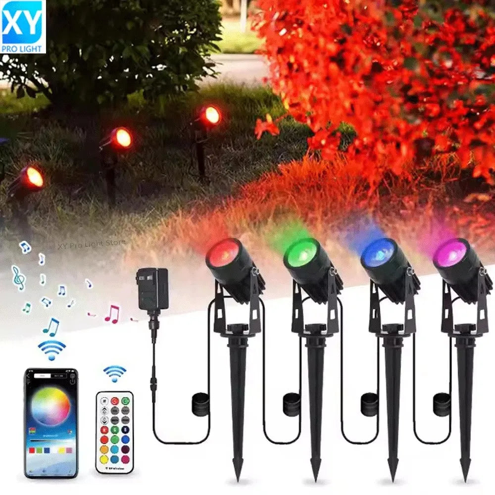 spots led jardin ip65 étanches noirs modernes télécommande adaptable echangement couleurextérieur abs