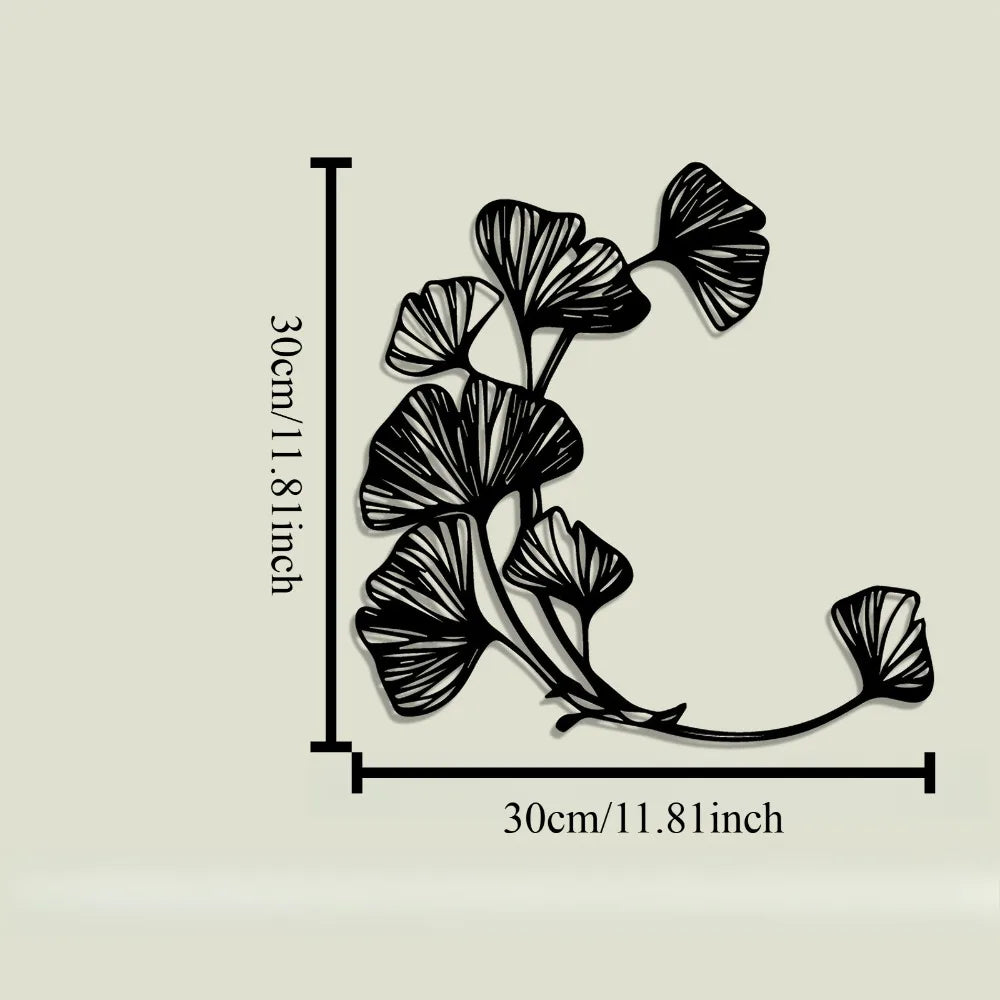 décoration murale plaque feuilles ginkgo noir métal moderne minimalisteintérieur extérieur