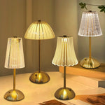 lampe table moderne doré antique transparente rayures fines capteur tactile rechargeable sans fil