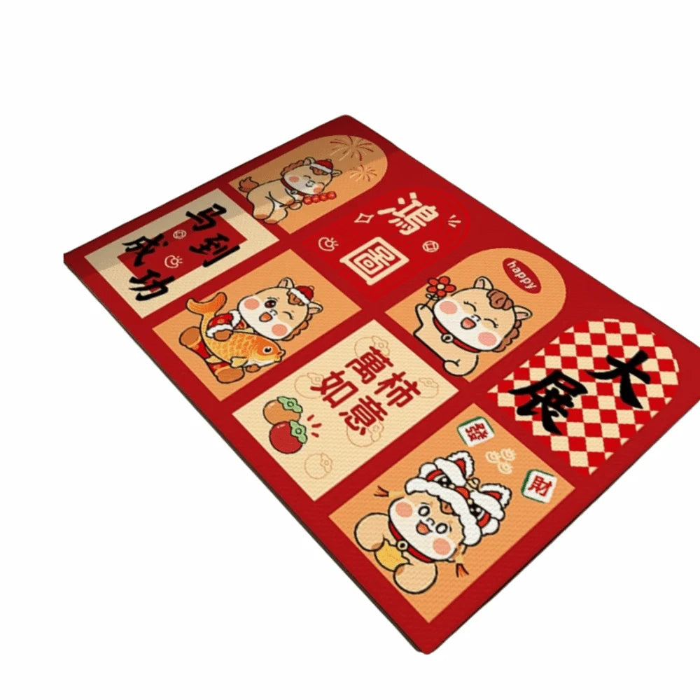 tapis traditionnel chinois rouge motifs lanternes symboles bonheur tissage résistant extérieur porche