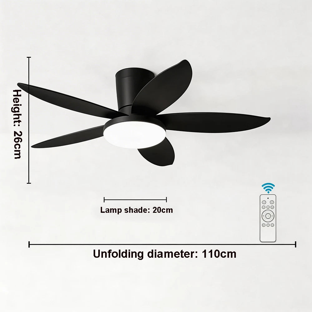 ventilateur moderne noir bois foncé simple silencieux led controle mural traditionnel garantie