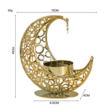 support bougie forme croissant lune argent doré noir ornements ajourés motifs géométriques artisanal décoration