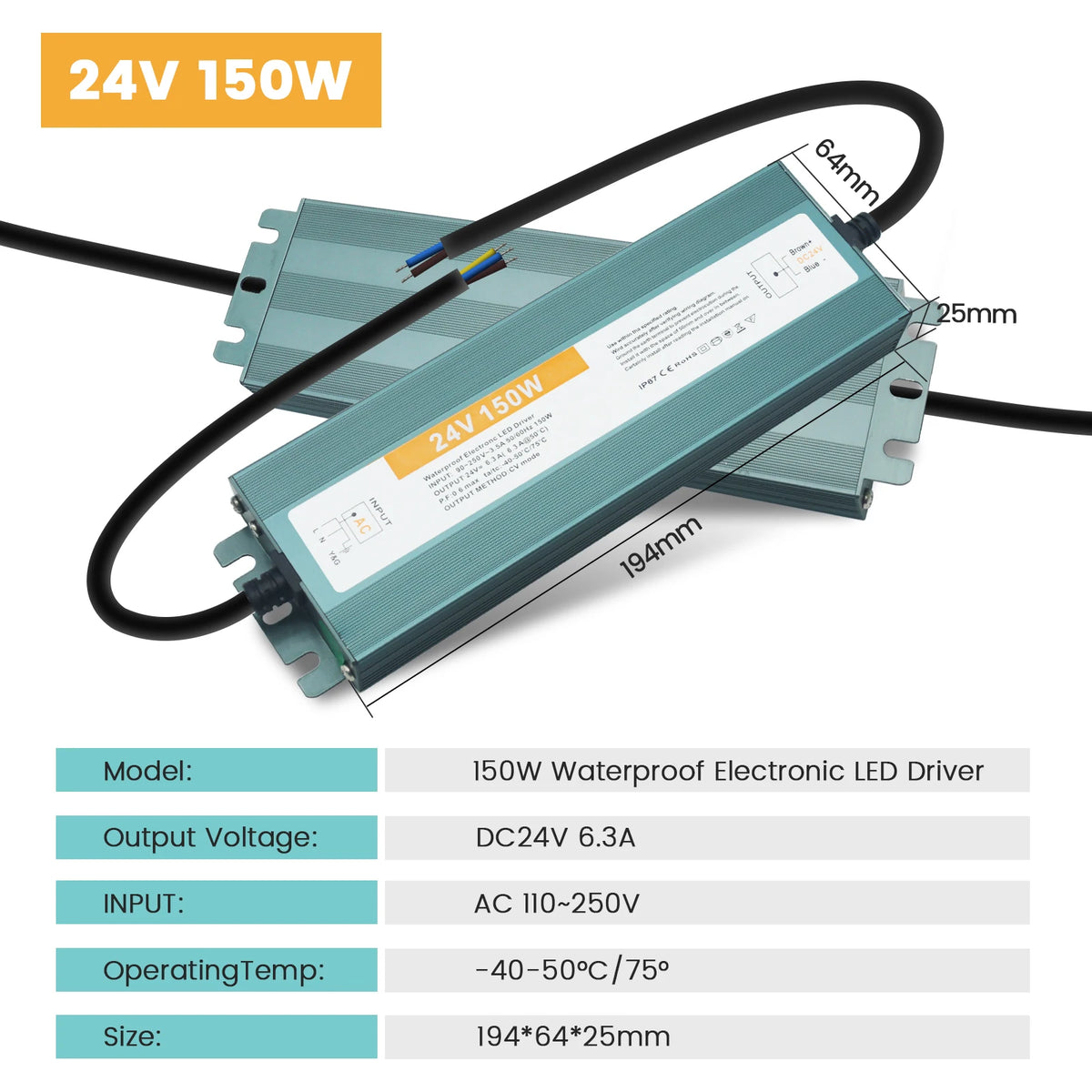 alimentation led étanche transformateur extérieur aluminium gris pilote dc 12v 24v éclairage