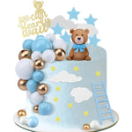 décoration gâteau ours nuages étoiles sucre anniversaire fête thème enfant bleu doré