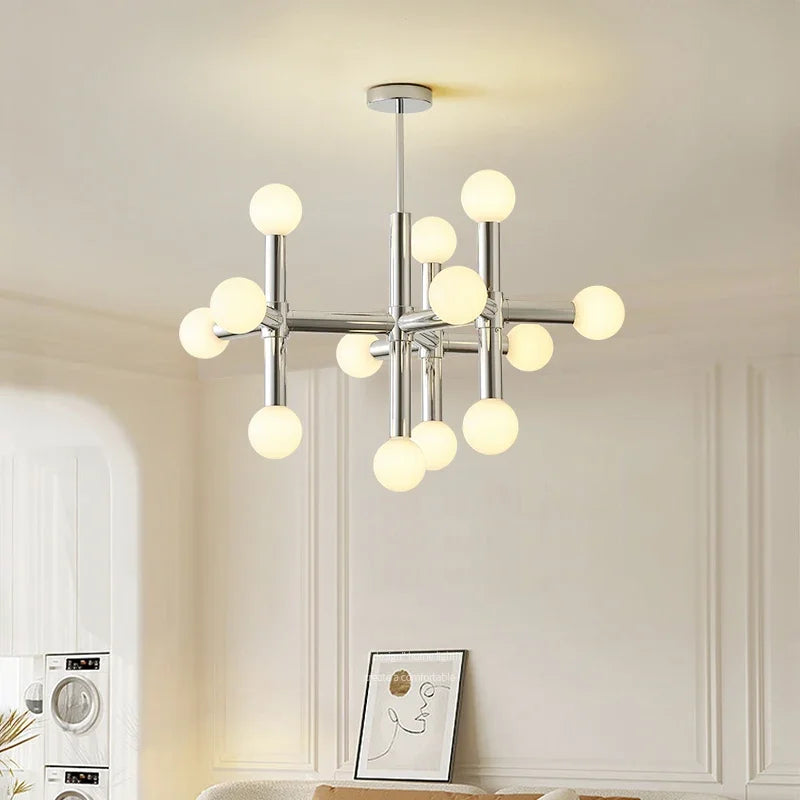 Chandeliers suspendus modernes 10 13 ampoules LED argentées lumière blanche minimaliste
