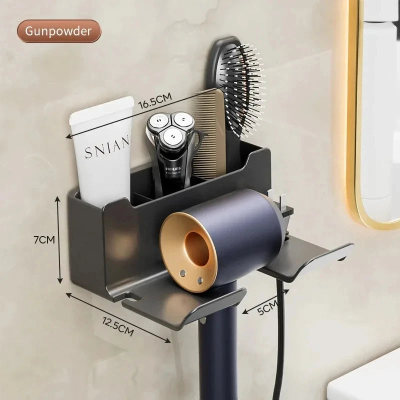 organisateur mural salle bain sèche cheveux brosse rasoir moderne minimaliste noir doré