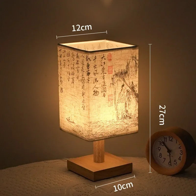 lumière table chinoise vintage papier calligraphie abat jour semi transparent bois girafe horloge tasse