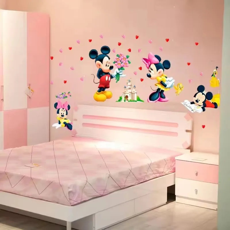 sticker mural 3d mickey minnie chambre enfant dessins animés brillants adhésif cartoonganimaux princesses motifs