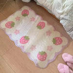 tapis fraises roses blanches décoratif moderne antidérapant lavable enfants chambre salon