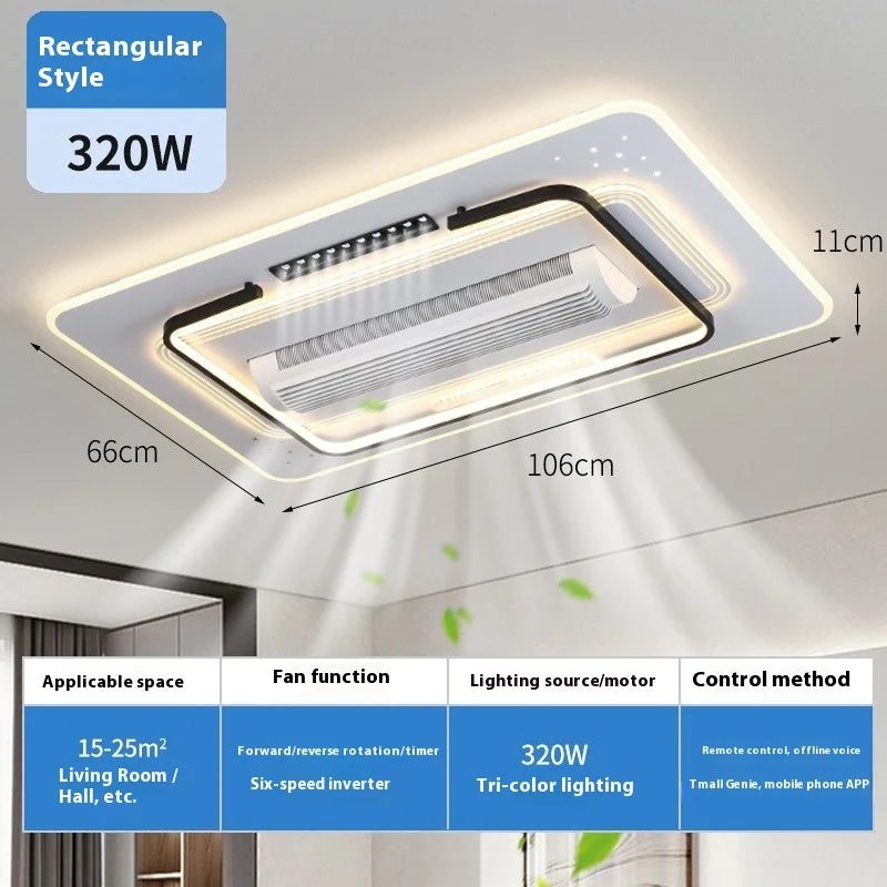 ventilateur lumiere moderne minimaliste concentrique blanc argenté led intelligent