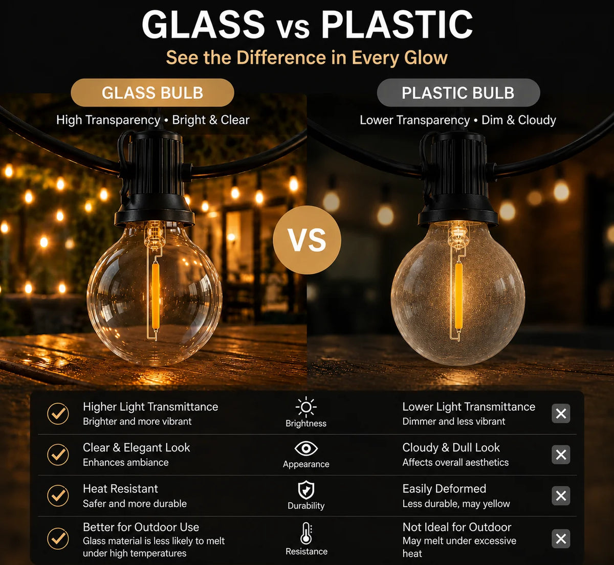 guirlande lumineuse solaire extérieure 24V LED filament ambre transparent moderne vintage clips noirs
