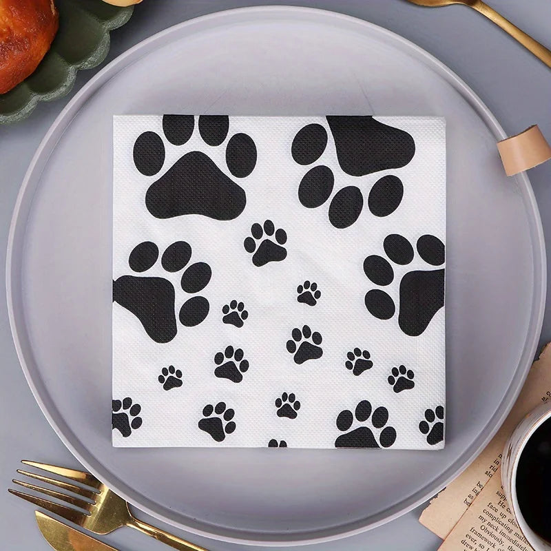 serviettes jetables noires imprimées pattes animaux double couche fête anniversaire moderne decoration