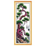 tableau paysage naturel arbres fleurs oiseaux papillons coton doré broderie