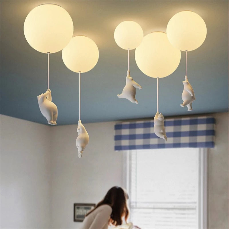 lampe suspendue ours blanc moderne boules lumineuses éclairage quotidien résine acrylique