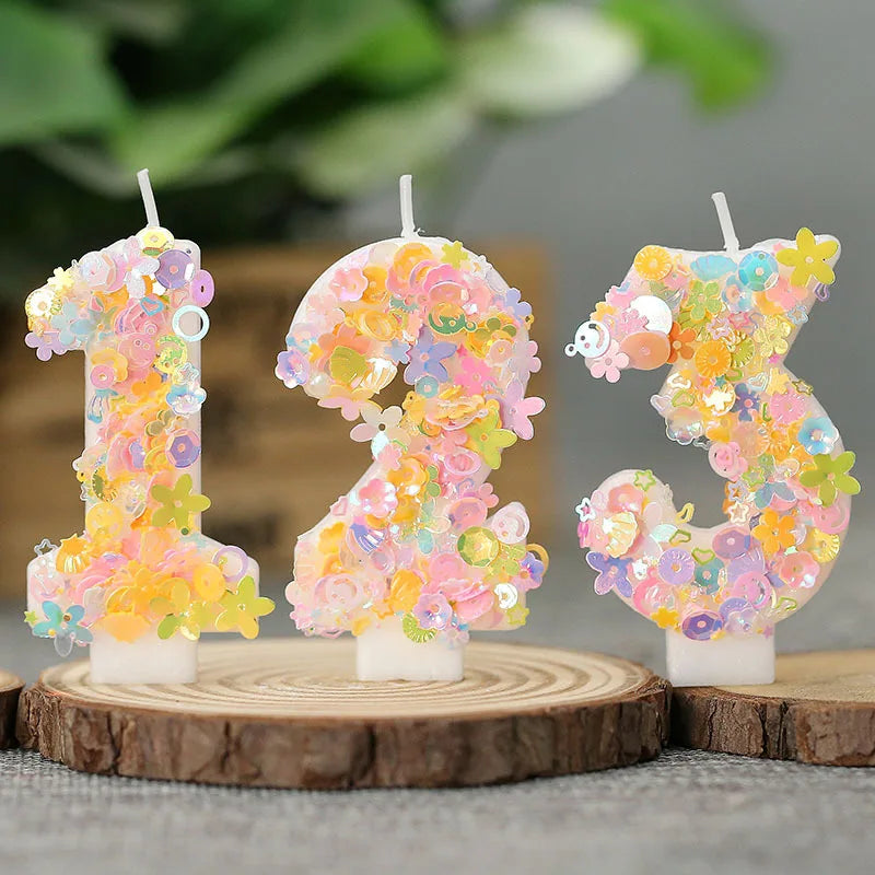 bougies décoratives chiffres fleurs paillettes anniversaire mariage multicolore blanc festive tringle fixe