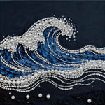 kit peinture points tableau décoratif baleine océan fleurs bleu blanc beige