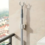 porte balai adhésif support murale rangement moderne salle bain outils nettoyage hooks gris clair