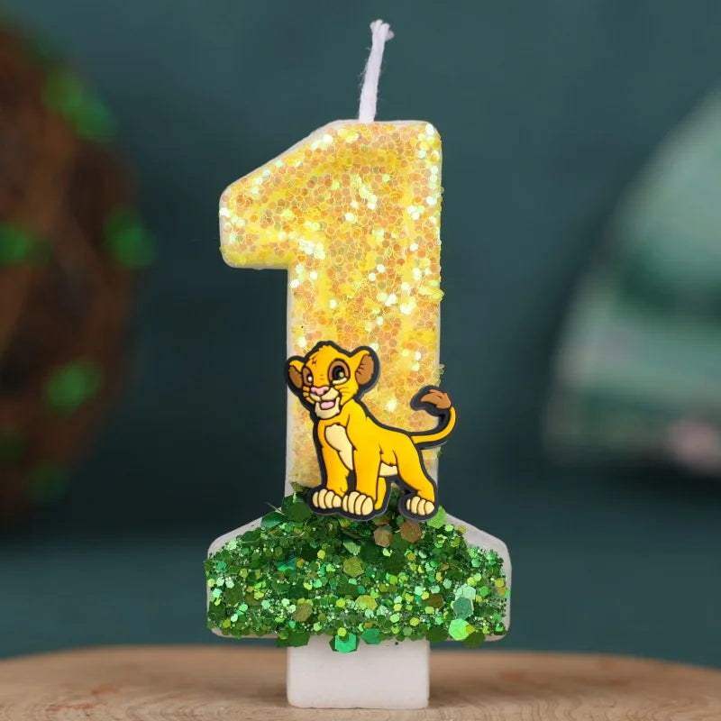 bougies numériques animales paillettes lion jaune vert anniversaire enfant festive