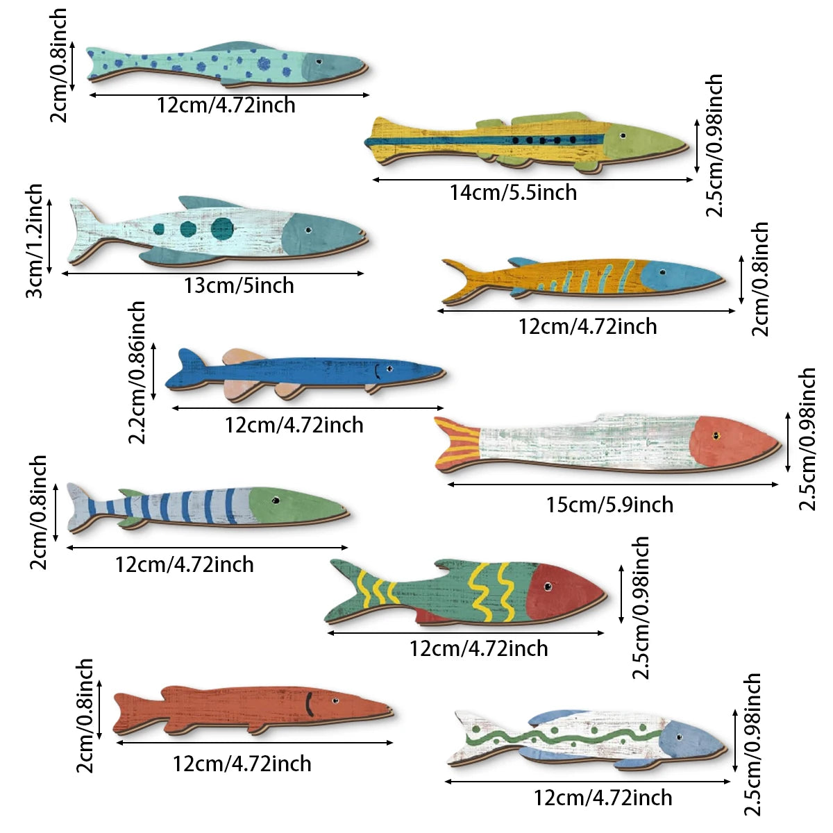 décorations murales poissons bois colorées marin rustique vintage éclaboussures océan charme maison thuyền gỗ